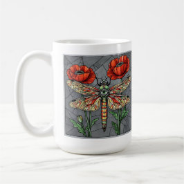Caneca De Café Desenho de vitral de libélula olho de papoula vibr