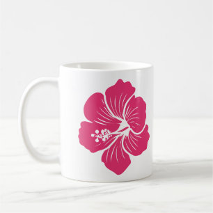 Caneca De Café Desenho do Contorno da Flor de Hibisco Rosa Vibran