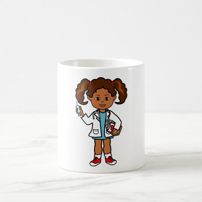 Caneca De Café Desenho do doutor da menina com agulha e prancheta (Centro)