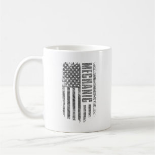 Caneca De Café Desenho do mecânico com a bandeira dos EUA desgast