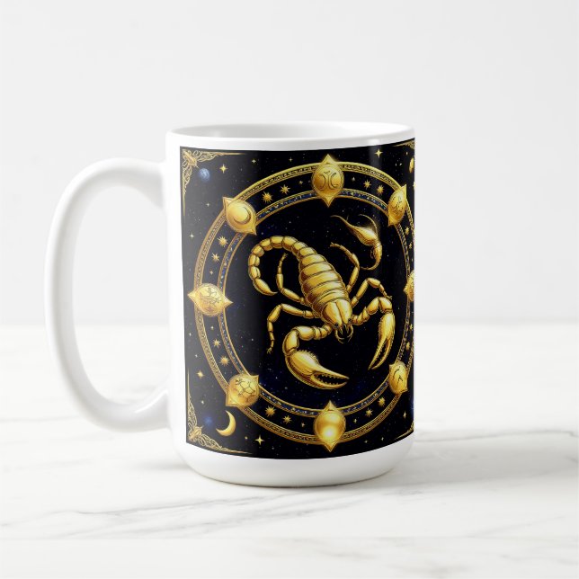 Caneca De Café Desenho do Zodíaco Escorpião Dourado com Ornamento (Esquerda)
