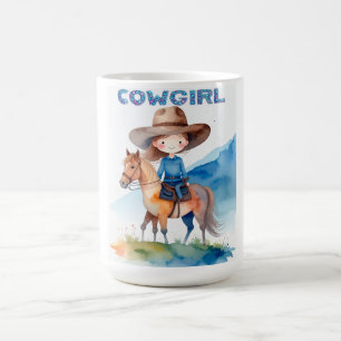 Caneca De Café Desenho em Aquarela de Garota Cowgirl Fofa Montand