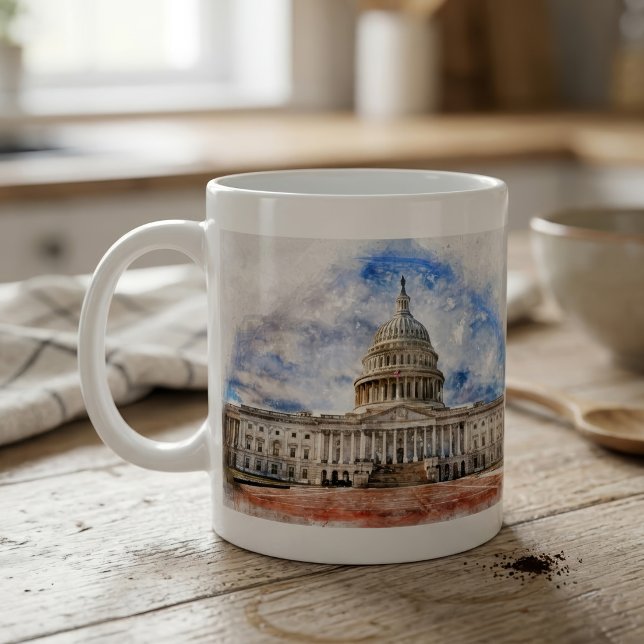 Caneca De Café Desenho em Pastel do Capitólio dos Estados Unidos  (United States Capitol Pastel Drawing Washington DC. Coffee Mug)