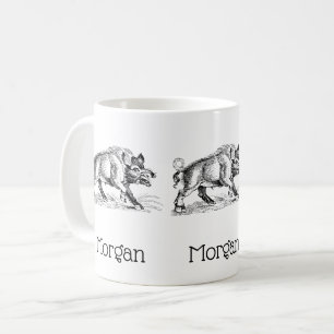 Caneca De Café Desenho em Preto e Branco de Javali Antigo #2