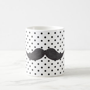 Caneca De Café Desenho engraçado do bigode e bolinhas pretas