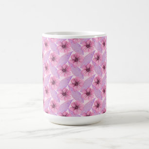 Caneca De Café Desenho Floral Botânico Rosa em Aquarela B