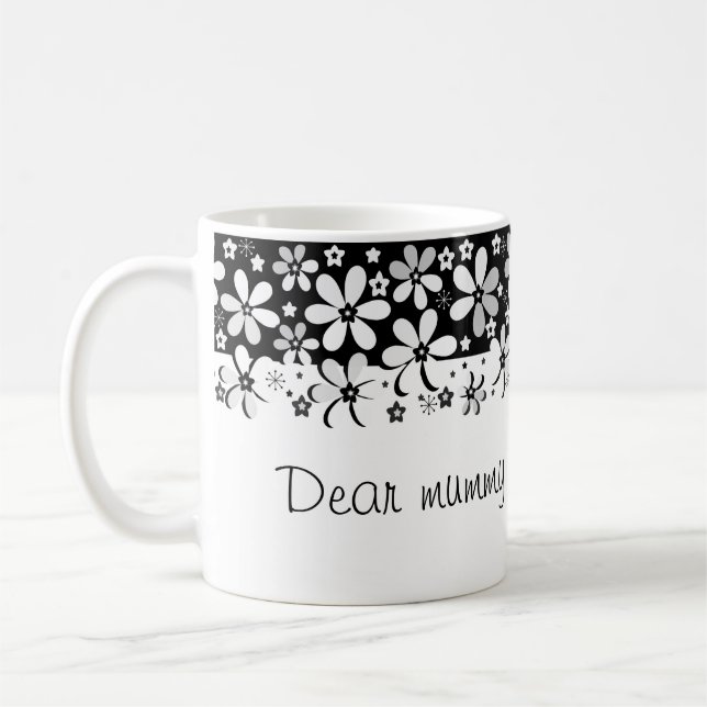 Caneca De Café Desenho floral flores desenho animado preto branco (Esquerda)
