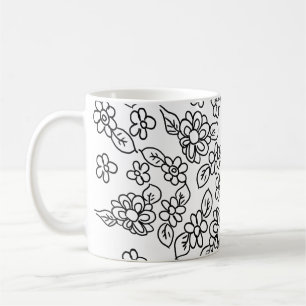 Caneca De Café Desenho floral preto e branco