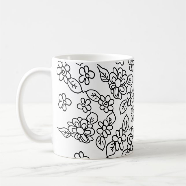 Caneca De Café Desenho floral preto e branco (Esquerda)