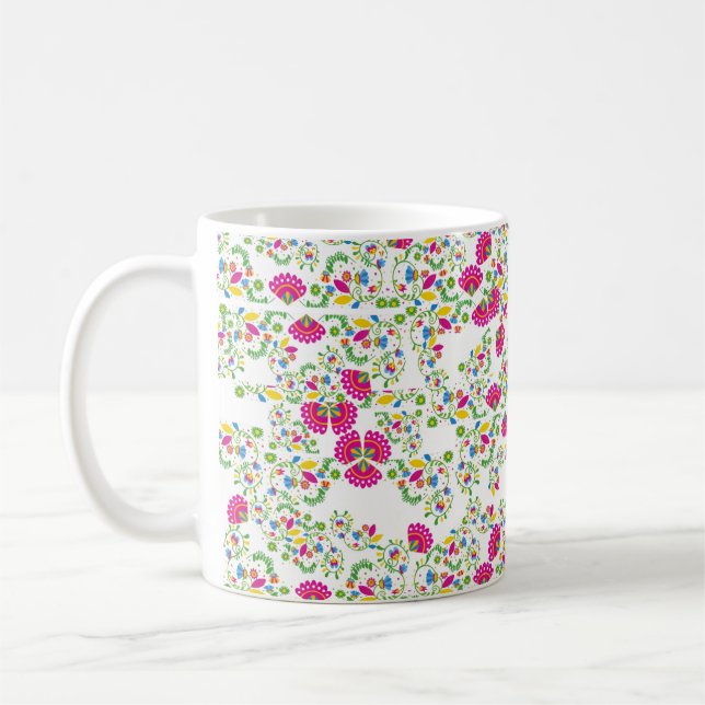 Caneca De Café Desenho floral vermelho e branco (Esquerda)