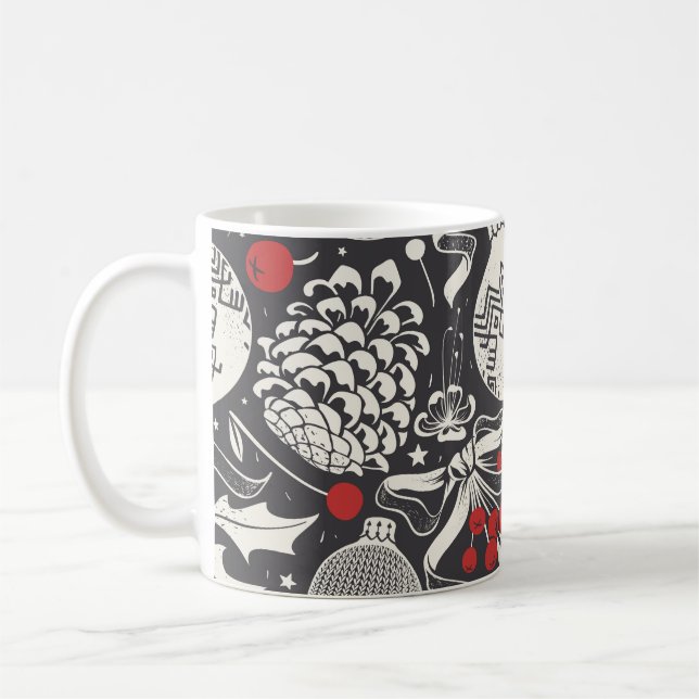 Caneca De Café Desenho-Mão De Natal: Mistletoe Pine Seamless. (Esquerda)