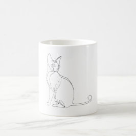 Caneca De Café Desenho Minimalista de Gato Sphynx Desenhado à Mão