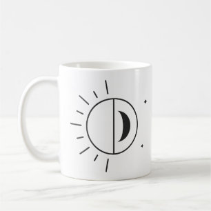 Caneca De Café Desenho Mínimo de Linha do Sol e da Lua