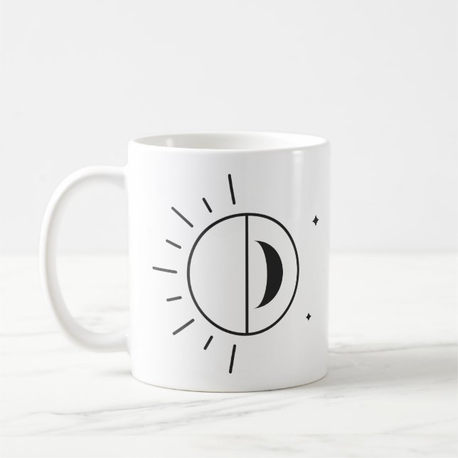 Caneca De Café Desenho Mínimo de Linha do Sol e da Lua (Esquerda)