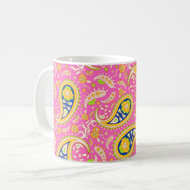 Caneca De Café Desenho Paisley em Rosa (Frente Esquerda)