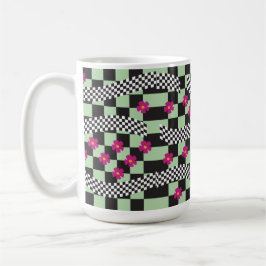 Caneca De Café Desenho Retro de Xadrez com Flores