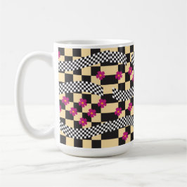 Caneca De Café Desenho Retro de Xadrez com Flores