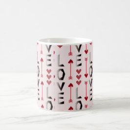 Caneca De Café Desenho Romântico de Seta, Coração e Amor