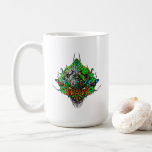 Caneca De Café Desenho tribal verde de cabeça alienígena