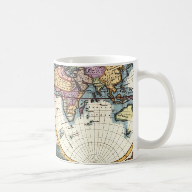 Caneca De Café Desenho velho da ilustração do mapa do mundo da (Direita)
