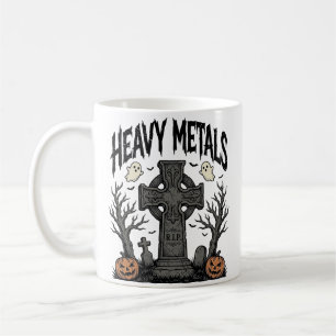 Caneca De Café Desenho Vetorial Cemitério de Halloween de Metais