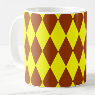 Caneca De Café Desenho Xadrez Arlequim Amarelo Castanho
