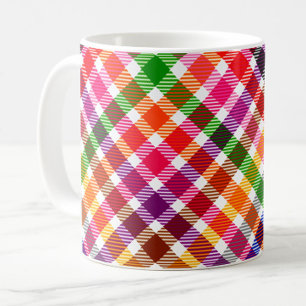 Caneca De Café Desenho Xadrez Tártan em Twill Colorido Branco