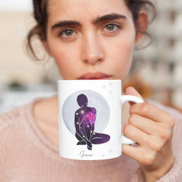Caneca De Café Desenho Zodíaco Feminino Gêmeos Azul Roxo