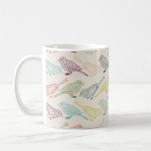 Caneca De Café Desenhos das aves desenhadas à mão de diferentes c