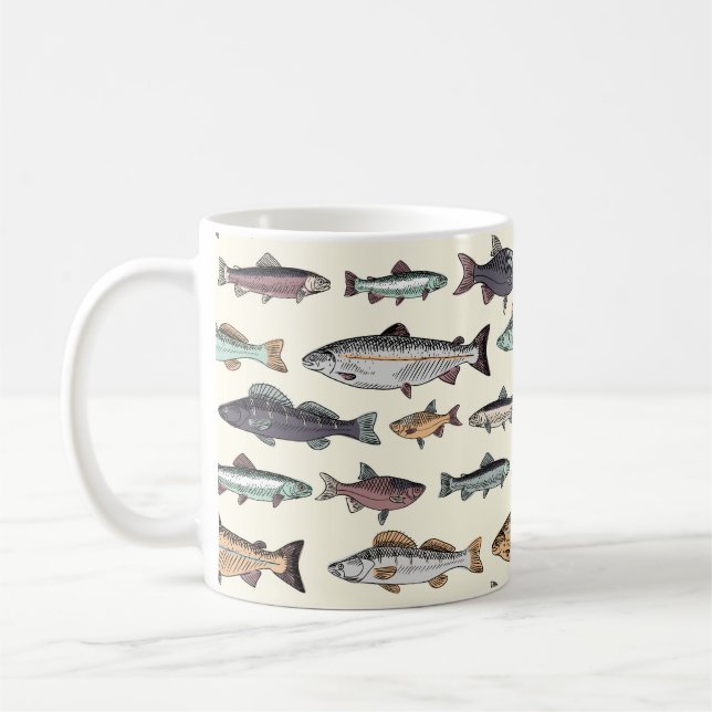 Caneca De Café Desenhos de peixe venenoso, padrão sem costura. (Esquerda)