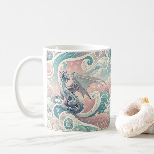 Caneca De Café Desenhos Whimsical: Fantasia Pastel Dragon (Com Donut)