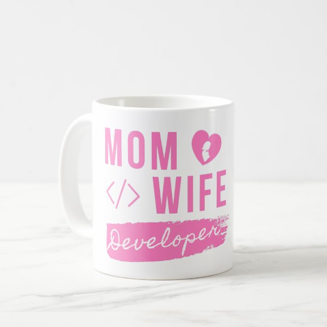 CANECA DE CAFÉ DESENVOLVEDOR DE MÃE - MÃE DESENVOLVEDORA (Frente Esquerda)
