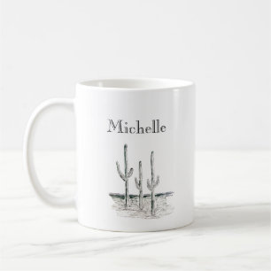 Caneca De Café Desert Cactus - Branco Negro Sudoeste