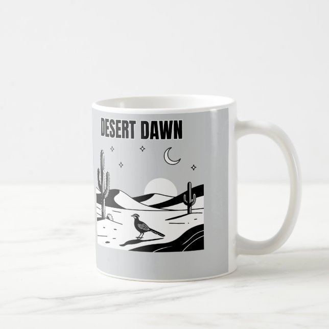 Caneca De Café Desert Dawn Black and White Roadrunner Sketch Art (Direita)