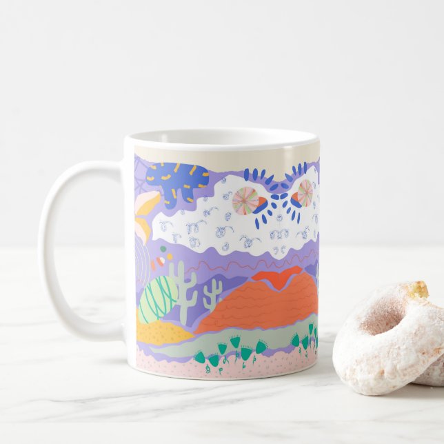 Caneca De Café Desert Dreamscape Abstrato Mug - Vibrante (Com Donut)