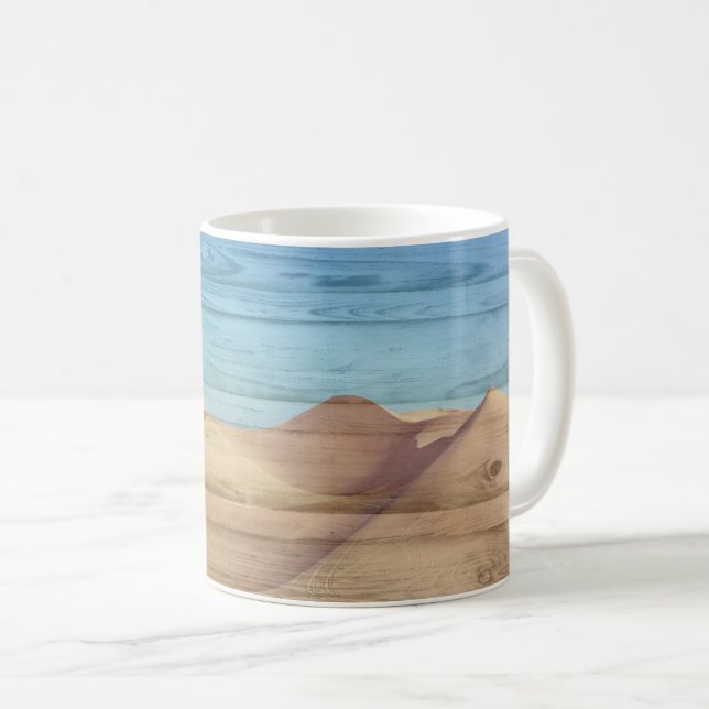 Caneca De Café Desert Sand Dunes Beautiful Blue Sky On Wood Grain (Frente Esquerda)