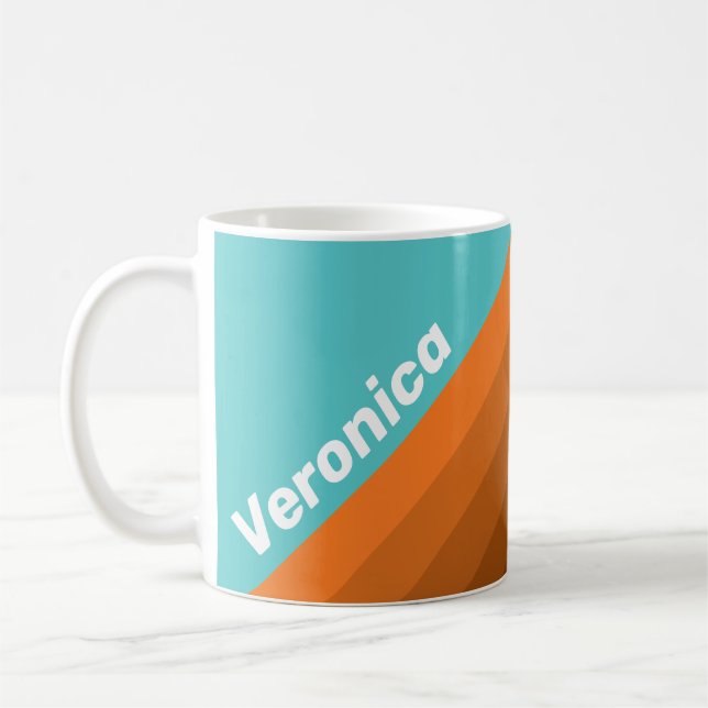 Caneca De Café Desert Teal Stripes with Name (Esquerda)