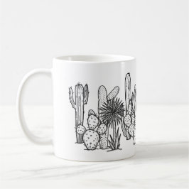 Caneca De Café Deserto Minimalista – Botânica em Tinta Preta