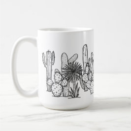 Caneca De Café Deserto Minimalista – Botânica em Tinta Preta
