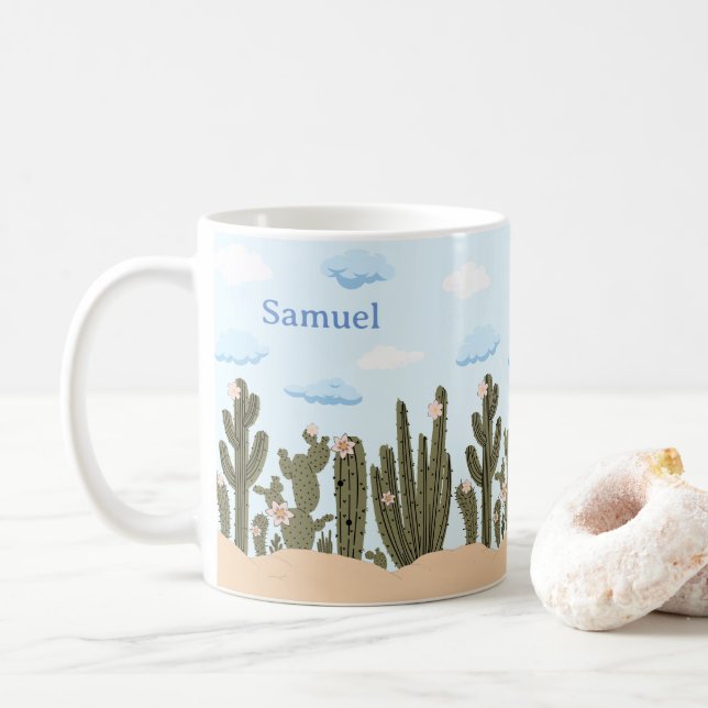 Caneca De Café Deserto Selvagem com Nome Personalizado Cactus Cut (Com Donut)