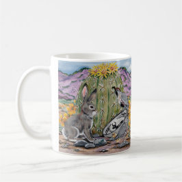 Caneca De Café Deserto Sudoeste Animais Selvagem Coelho Cactus  