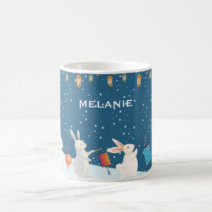 Caneca De Café Desfile de Lanternas de Coelhos Fofos na Neve Pers