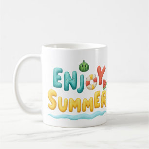 Caneca De Café Desfrute da ilustração de texto de verão