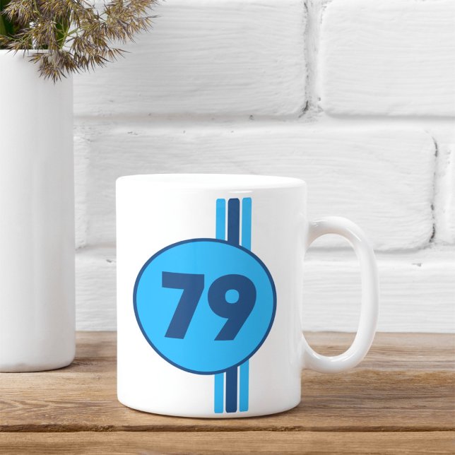 Caneca De Café Design 79 a azul sobre turquesa com listras (Criador carregado)