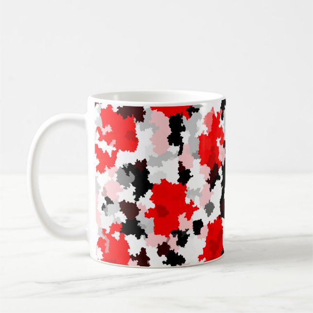 Caneca De Café Design abstrato do Camo Branco Preto Vermelho (Esquerda)