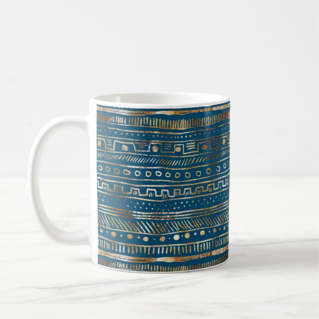 Caneca De Café Design abstrato Dourado Azul escuro Bonito (Esquerda)