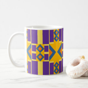 Caneca De Café Design Abstrato Laranja e Roxo com Diamantes