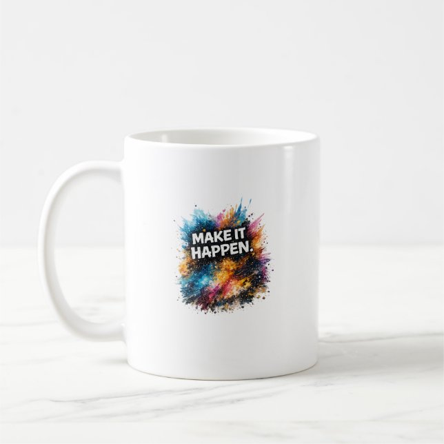 Caneca De Café Design Abstrato Motivacional Faça Acontecer (Esquerda)