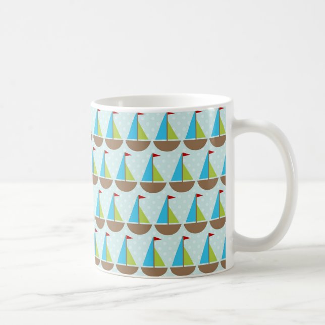 Caneca De Café Design azul bonito do veleiro para meninos (Direita)