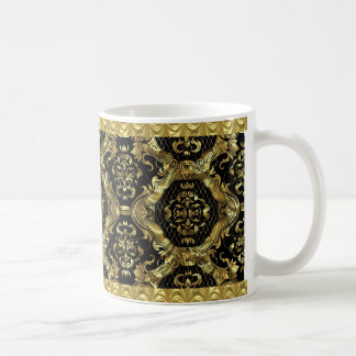 Caneca De Café Design Barroco Ornamentado Negro e Dourado